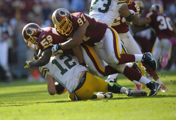 The Washington Redskins play the Green Bay Packers in NFL football