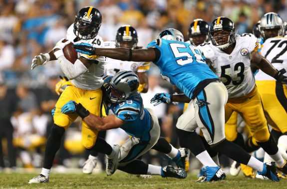 LeVeon+Bell+Pittsburgh+Steelers+vs+Thomas+Davis+Carolina+Panthers+2014+Week+Three+NFL