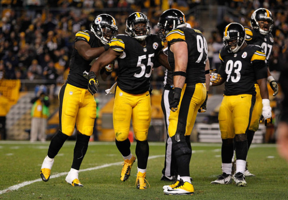 Arthur+Moats+Sean+Spence+Brett+Keisel+vs+Baltimore+Ravens+November+2014